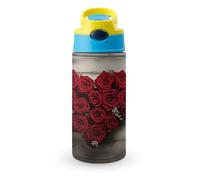 Borraccia termica da 12 OZ con cannuccia con tappo a scatto - Borracce in acciaio inossidabile a prova di perdite, rose rosse a forma di cuore