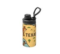 Borraccia termica da 350 ml, in acciaio inox, con mappa del Texas, cervi, volpi, leggera, sportiva