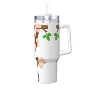 Borraccia termica da 40 once con stampa di scimmia dei cartoni animati (1) Ice Bully con manico e cannuccia isolata sottovuoto, bottiglia d'acqua da viaggio per caffè caldo e freddo