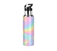 Borraccia termica in acciaio inox con cannuccia, 907,2 g, senza BPA, borraccia sportiva con cannuccia, per palestra, viaggi, scuola, colori pastello arcobaleno