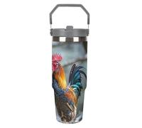 Borraccia termica in acciaio inox con cannuccia, da 880,5 ml, con motivo pollo sotto l'albero, tazza da viaggio sottovuoto, a prova di perdite, a doppia parete, riutilizzabile, per casa, ufficio, auto