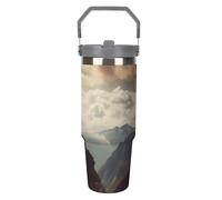 Borraccia termica in acciaio inox con cannuccia, da 880,5 ml, con scritta in inglese "Woman on A Top Mountain", tazza da viaggio, a prova di perdite, a doppia parete, riutilizzabile, per casa, ufficio