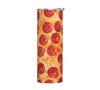 Borraccia termica in acciaio inox con coperchio, 590 ml, con stampa 3D di pizza e peperoni, perfetta per sport, ufficio e uso domestico