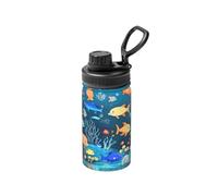 Borraccia termica in acciaio inox con coperchio per cannuccia, per viaggi e sport, 350 ml, blu subacqueo World of Fish