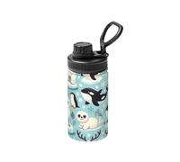 Borraccia termica in acciaio inox da 350 ml con motivo circolo artico e animali carini, leggera e sportiva