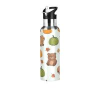 Borraccia termica in acciaio inox da 590 ml, senza BPA, per sport, palestra, viaggi, scuola, carini, cartoni animati con capibara