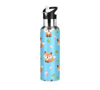 Borraccia termica in acciaio inox da 907,2 g, senza BPA, per sport, palestra, viaggi, scuola, con simpatiche volpi in stile cartone animato, blu