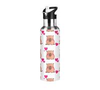 Borraccia termica in acciaio inox da 907,2 g, senza BPA, per sport, palestra, viaggi, scuola, con simpatiche capibara e cuori rosa
