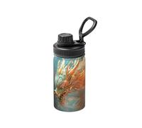 Borraccia termica in metallo con dragone barbuto, 350 ml, con design a stampa completa, a prova di perdite, in acciaio inox e resistente, per esterni