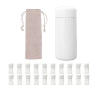 Borraccia Termica Mini 150ml, Borraccia Piccola in Acciaio Inox, Thermos Caffè Piccolo Portatile, con 20 Compresse di Pulizia, 1 Borsa con Cordino per Tazza, per Outdoor, Lavoro, Scuola (Bianco)