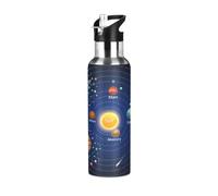 Borraccia termica per bambini con sistema solare, pianeti e stelle, in acciaio inox, con coperchio con cannuccia, galassia e spazio, a prova di perdite, per bici, corsa, passeggiate all'aperto, 590 ml