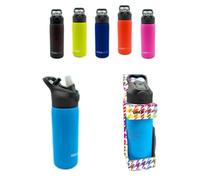 Borraccia Termica TintaUnita in Metallo, 600ml, con Cannuccia a Scomparsa (Celeste)