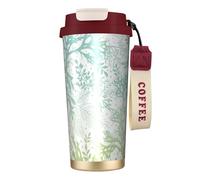 Borraccia verde con alghe marine blu con coperchio con cannuccia, in acciaio inox, imboccatura larga, isolata, a prova di perdite, da donna, colore rosso