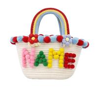 Borsa a cesto intrecciata personalizzata per Pasqua con nome in pompon, borsa in corda di cotone con manico, cesto di Pasqua carino per ragazze, regalo perfetto per compleanno e Festa della Mamma
