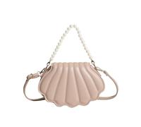 Borsa A Conchiglia Borsa a tracolla piccola in pelle PU da donna, con perle di conchiglia, borsa a in tinta unita, pochette alla moda for cellulare(C Khaki)