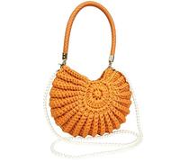 Borsa a conchiglia marina, pochette da sera con catena di perle bohémien | Borsa da spiaggia all'uncinetto, per donne, estate, spiaggia, vacanze, viaggi, appuntamenti, Marrone chiaro, Refer to