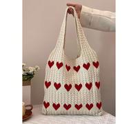 Borsa a maglia a forma di cuore, stile dolce, da donna, per l'autunno/inverno - Borsa a tracolla unica, elegante borsa shopping, ideale come regalo di San Valentino, leggera e pieghevole, con ampia ca