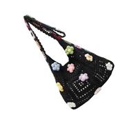 Borsa a maglia di grande capacità per le donne stile casual borsa a tracolla borsa da spiaggia con motivi artistici all'uncinetto borsa da spiaggia grande capacità, Nero , One Size