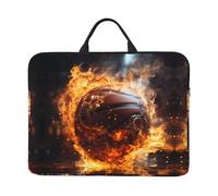 Borsa a manica per computer portatile da 14 pollici, con stampa di pallacanestro sul fuoco e fiamma d'acqua, con manico, compatibile con computer/tablet da 14 pollici