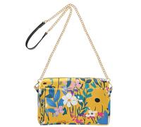 Borsa a mano a tracolla da donna in pelle vegana con motivo floreale giallo moderno