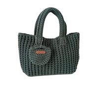 Borsa a mano alla moda fatta a mano in filato all'uncinetto borsa morbida a maglia con manico superiore che eleva il tuo look per riunioni sociali borsa capacità, Verde scuro, One Size