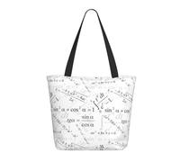 Borsa a mano bianca con stampa matematica da donna - Borsa a mano leggera e riutilizzabile in tela con cerniera, tracolla in cotone per sacchetti della spesa