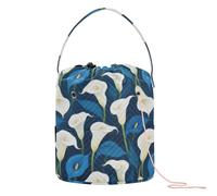 Borsa a mano bianca e blu con calle all'uncinetto, borsa portatile per uncinetto