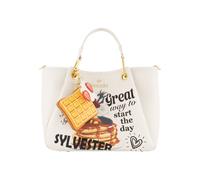 Braccialini Amy Lt Borsa a mano in similpelle marrone decorata con una vivace stampa dedicata a Titti alle prese con una golosa fetta di torta. Il design è arricchito da scritte ispirate al mondo