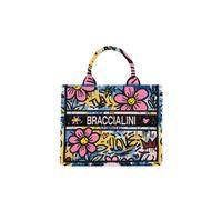 Braccialini Queen Borsa a mano di piccole dimensioni, realizzata in tessuto con doppio manico e tracolla regolabile e removibile per una doppia portabilità. La stampa si distingue per un raffinato