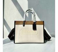 Borsa a mano Coach Field Tote 30 borsa a tracolla in pelle marrone bianco C07...