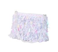 Borsa a mano con paillettes lucide e di grande capacità, alla moda, da donna, elegante, for cena, festa e appuntamento(White)