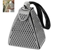 Borsa a mano con piramide di cristallo, borsa da sera di lusso, alla moda, borsa da sera, borsa da cocktail o fidanzamento, borsa triangolare (nero)