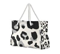Borsa a mano con stampa leopardata nera e bianca, grande capacità, con tasche laterali, borse con cerniera, ideale per viaggi, piscina, nuoto, spiaggia, vacanze