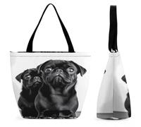 Borsa A Mano Cute Black Pug Dog Impermeabile Borsa Sportiva Resistente Shopper Tote Per All'Aperto Ufficio Tutti I Giorni