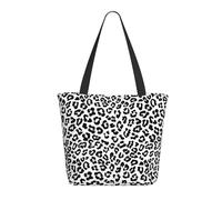 Borsa a mano da donna con motivo leopardo bianco e nero - Borsa a mano leggera e riutilizzabile in tela con cerniera - Borsa a mano in cotone con tracolla per borse