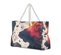 Borsa a mano da donna in marmo rosso e nero con tasche laterali, borsa per il weekend da viaggio, palestra, vacanze