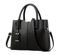 Borsa a mano da donna in pelle, senza marca, strutturata con tracolla, nera
