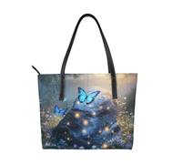 Borsa a mano da donna in pelle vegana con farfalla e galassia con luna di notte, borsa a tracolla grande per tutti i giorni, lavoro e viaggi