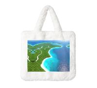 Borsa a mano da donna in peluche con isola nell'oceano, perfetta per chiavi, rossetto e altro ancora, regalo ideale per Natale, San Valentino