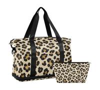 Borsa a mano da viaggio beige con stampa leopardata falso con tasca bagnata cinturino regolabile palestra sport borsone per trekking multifunzionale per uomo donna