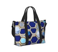 Borsa a mano da viaggio blu con esagoni e diamanti per donne e uomini, leggera, pieghevole, per gite nel fine settimana, palestra, vacanze
