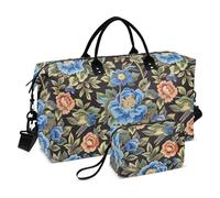 Borsa a mano da viaggio blu e pesca fiori vintage borsa da viaggio tote palestra con borsa da toilette per aereo viaggio pieghevole bolsa de lona para