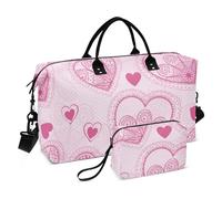 Borsa a mano da viaggio, borsa da palestra, pieghevole, con cinghia regolabile, per trekking, aereo, viaggi, senza cuciture, con cuori per San Valentino, rosa, seamless, vacanza, cuori, su, valentina,