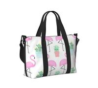 Borsa a mano da viaggio con fenicottero tropicale con simpatico cactus, leggera, pieghevole, per viaggi nel fine settimana, vacanze, aereo