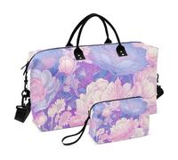Borsa a mano da viaggio con fiori di peonia viola pesca borsa da viaggio per la notte borsa da palestra sport con borsa da toilette per aereo, viaggi pieghevole