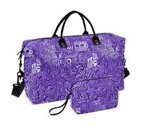 Borsa a mano da viaggio con linee astratte irregolari, viola, borsa da palestra, sport, con tracolla regolabile, pieghevole