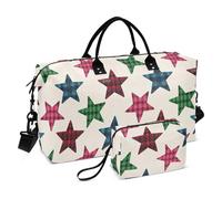 Borsa a mano da viaggio con motivo scozzese a scacchi beige con stelle, borsa da viaggio per la notte, borsa da palestra con tracolla regolabile per yoga, set da 2 pezzi bolsas para viajar en Avion de
