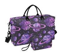 Borsa a mano da viaggio con pianeta dei cartoni animati viola, borsa da palestra con tracolla regolabile per palestra, grande capacità