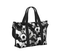 Borsa a mano da viaggio con stampa a forma di pallone da calcio in bianco e nero per donne e uomini, leggera, pieghevole, per gite nel fine settimana, palestra, vacanze