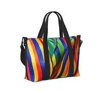 Borsa a mano da viaggio con stampa a righe color arcobaleno per donne e uomini, leggera, pieghevole, per viaggi di fine settimana, palestra, vacanze